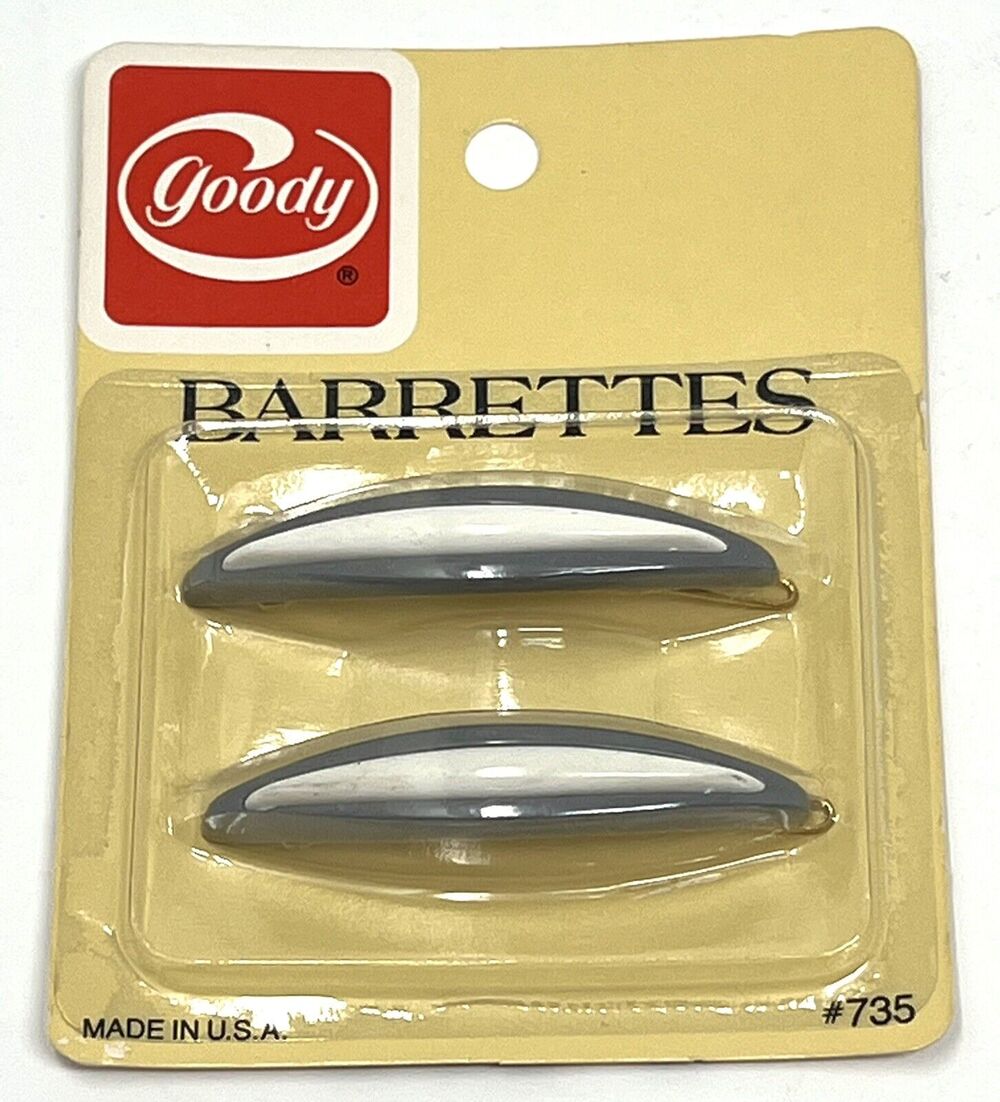 Vintage Goody Barrettes 2.5” Metal Clasp #735 GRAY WHITE 1982 NIP (2)